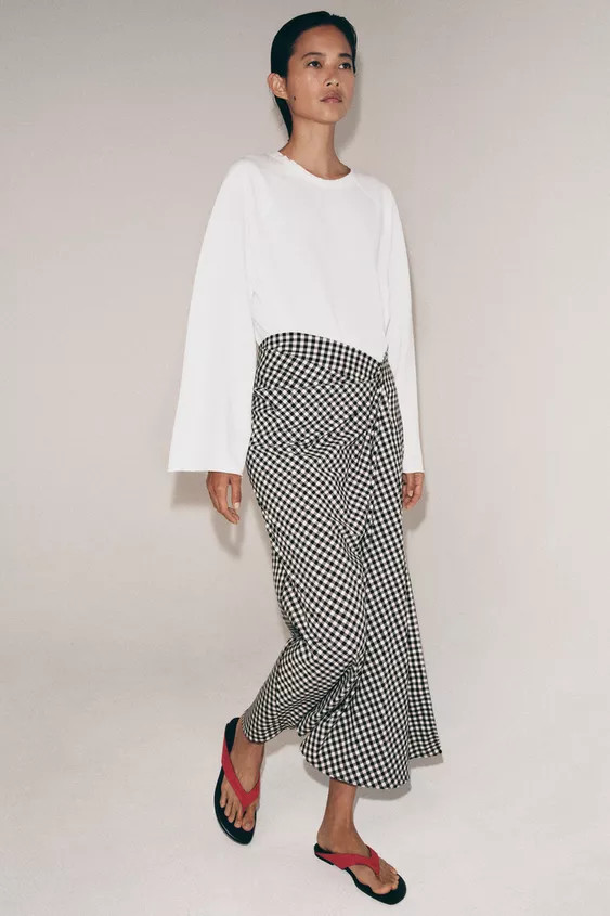 DRAPED GINGHAM SKIRT | Zara US