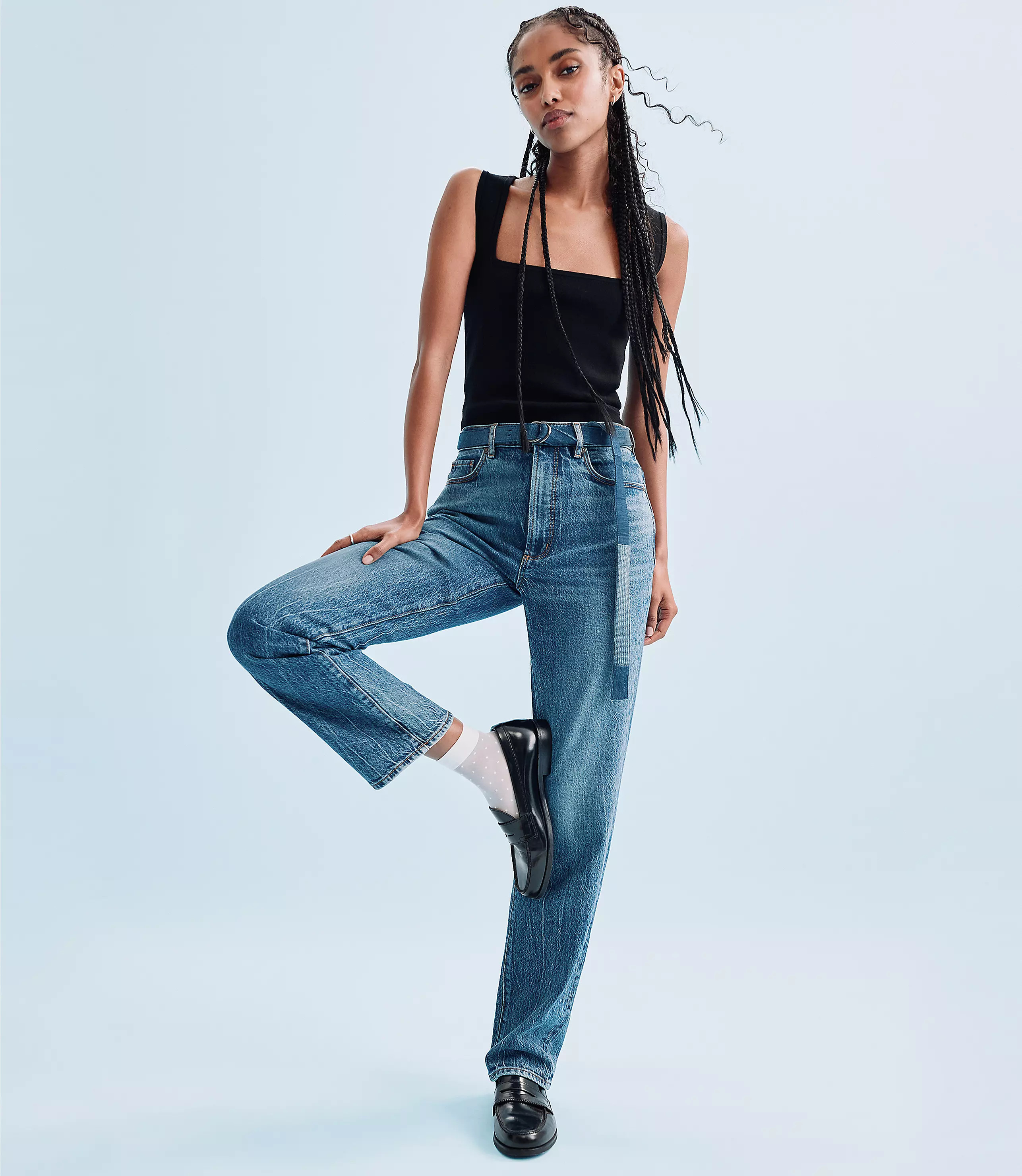 Rivete High Rise Straight Jeans in Echo Wash | LOFT