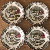 Set Of 4 Johnson Brothers 5 1/2"" Small Fruit Bowls Friendly Village English Countryside Winter Scen | Etsy (US)