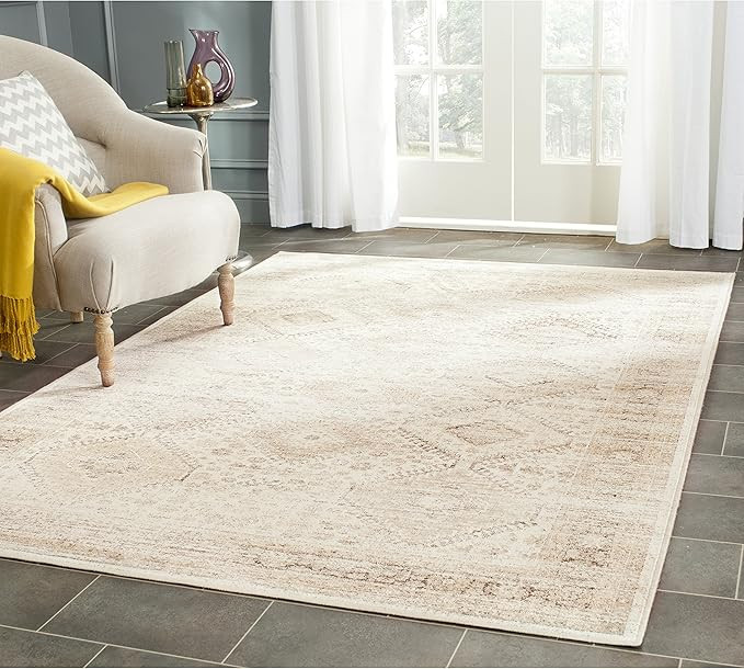 SAFAVIEH Vintage Collection Area Rug - 9' x 12', Stone, Oriental Distressed Viscose Design, Ideal... | Amazon (US)