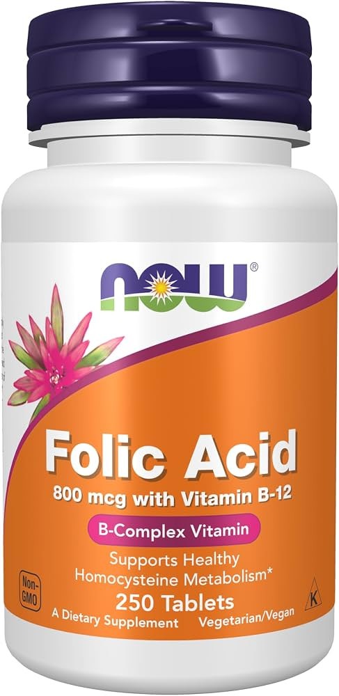 NOW Supplements, Folic Acid 800 mcg + B-12 (Cyanocobalamin) 25 mcg, B Complex Vitamin, 250 Tablet... | Amazon (US)
