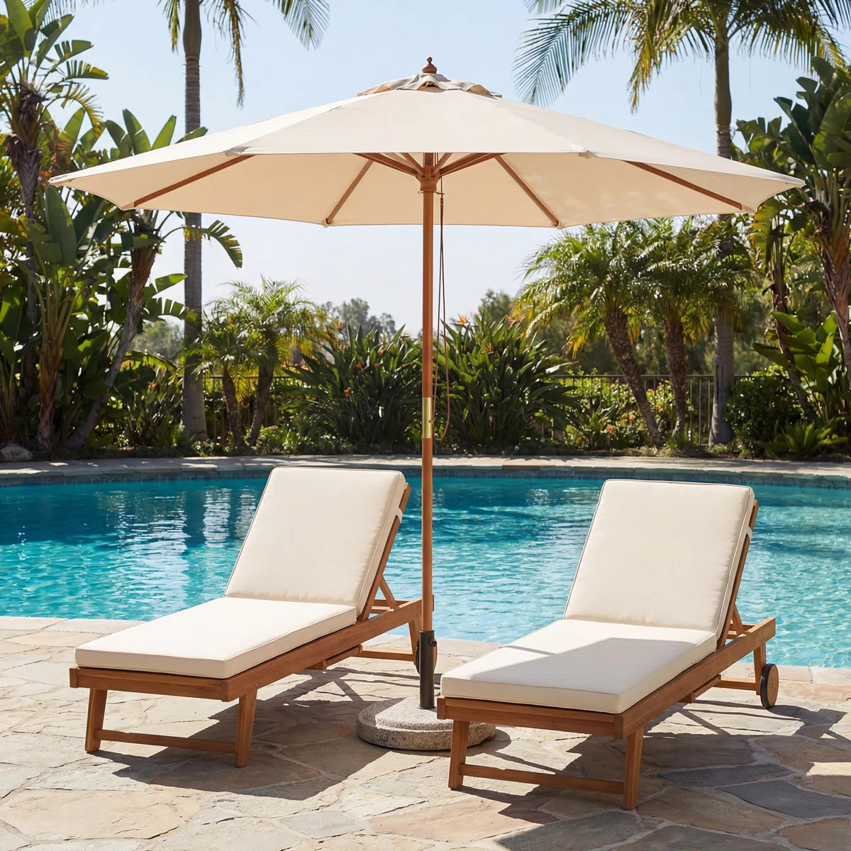 9 FT Patio Umbrella with Adjustable Height, Rope Pulley Lift, Vented Top for Beach | Wayfair North America