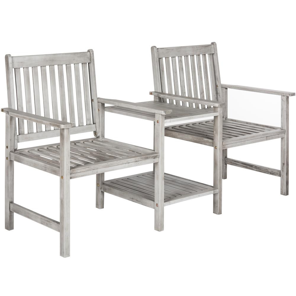 Brea 65 in. 2-Person Grey Acacia Wood Outdoor Bench | The Home Depot