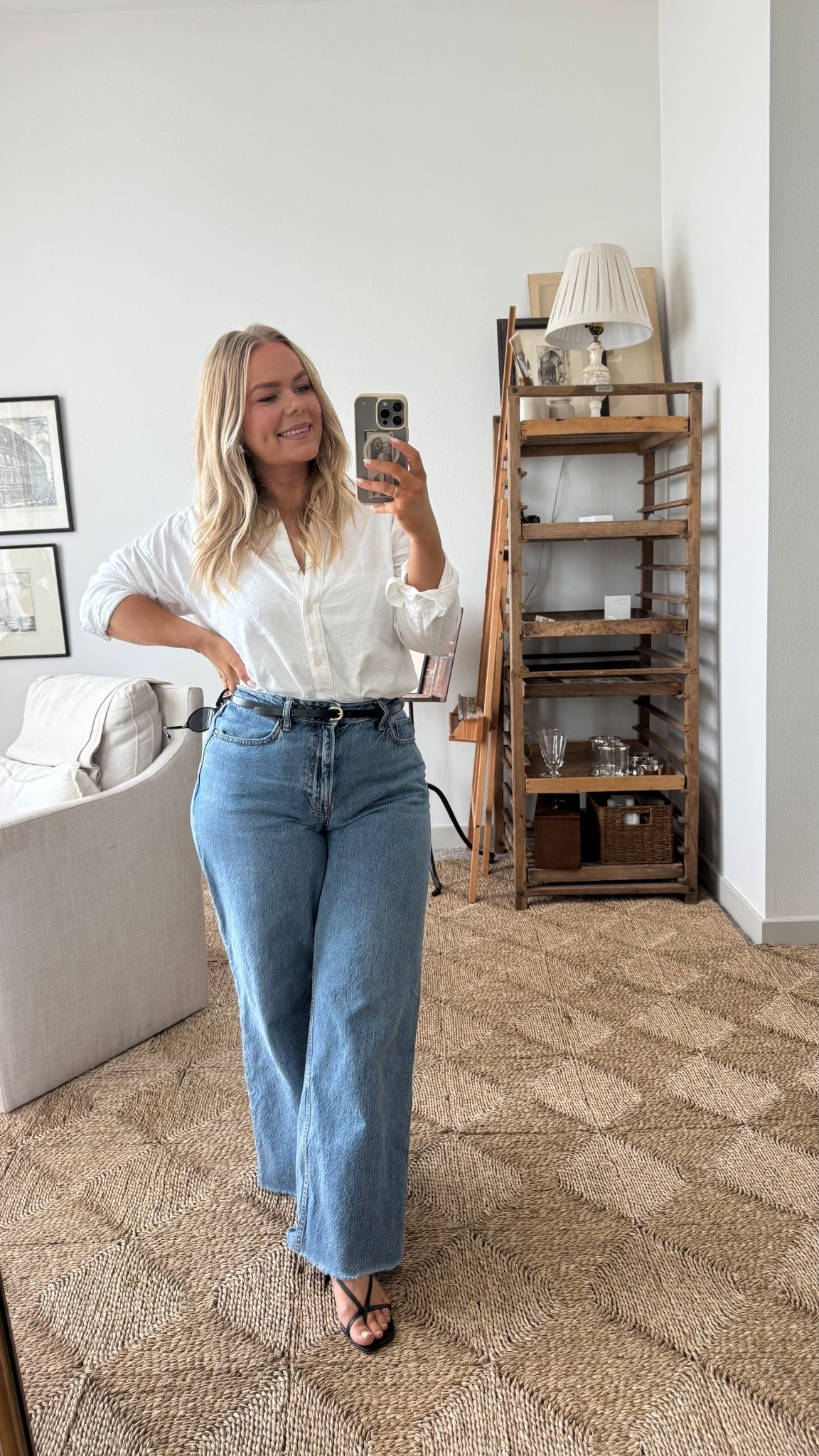 The outfit you don’t have to think about! I’m in size M in top and size 29R in jeans.