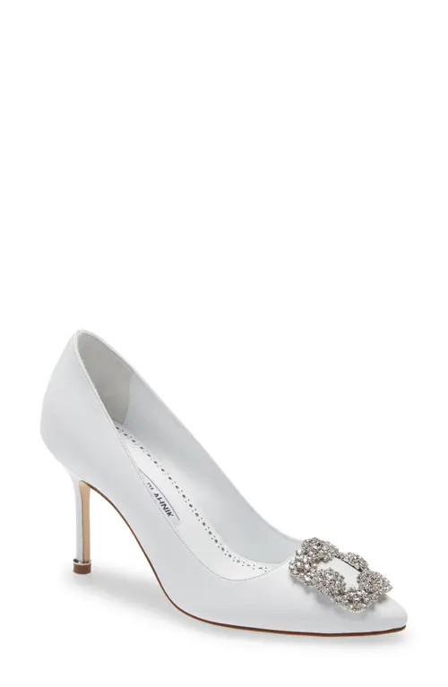 Manolo Blahnik Hangisi Crystal Buckle Pump in White at Nordstrom, Size 11.5Us | Nordstrom