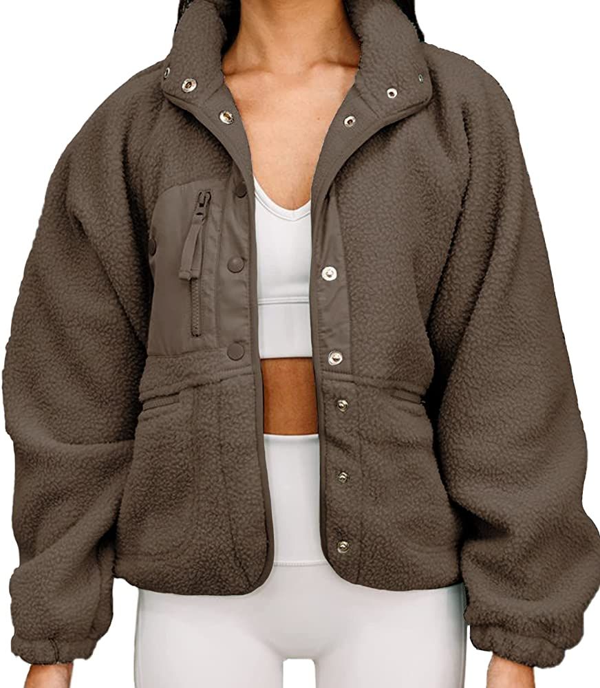 Womens Winter Coats Casual Lapel Long Sleeve Fleece Faux Fur Jacket (coffe, L) at Amazon Women's ... | Amazon (US)