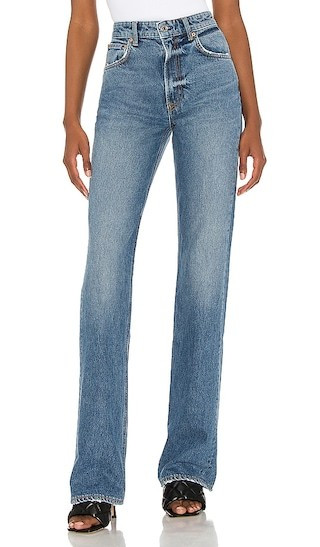 GRLFRND Melanie High Rise Boot Cut in Blue. Size 24. | Revolve Clothing (Global)