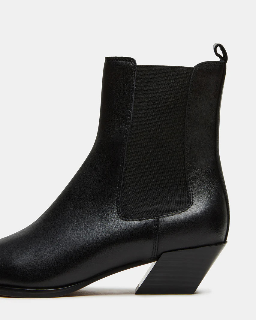 EVAN Black Leather Chelsea Ankle Boot | Women's Booties | Steve Madden (US)