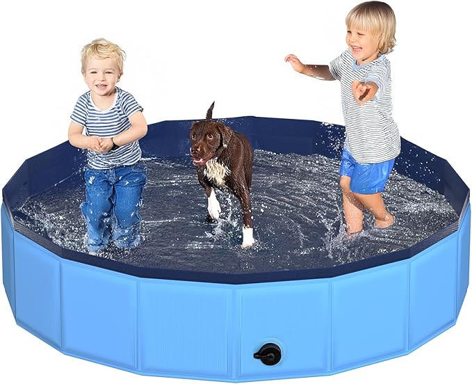 63" x 12" Foldable Dog Pool - Collapsible Hard Plastic Kiddie Pool for Dogs & Kids, Non-Slip Pet ... | Amazon (US)