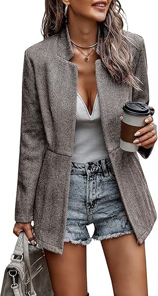 CCTOO Women's Coat Casual Open Front Blazer Long Sleeve Stand Collar Solid Trench Business Work O... | Amazon (US)