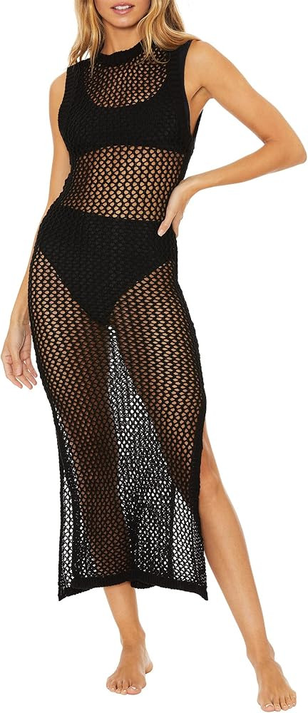 Ebifin Womens Sexy Cover Ups Crochet Dress Sleeveless Crew Neck Hollow Out Beach Cover Up Side Sl... | Amazon (US)