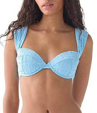 kate spade new york Seersucker Puff Texture Shirred Strap Underwire Bra Swim Top -  S | Dillard's