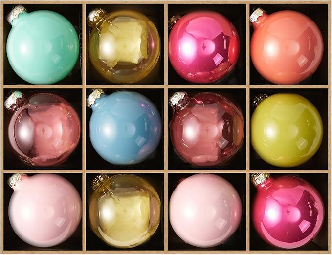 WDS WONDROUS Colorful Glass Christmas Ball Ornaments Set of 12, Pink & Blue & Green & Brown Chris... | Amazon (US)