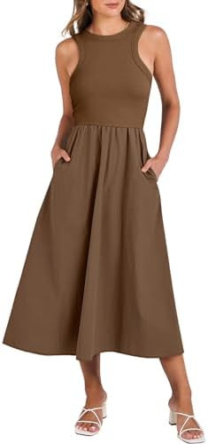 ANRABESS Womens 2026 Summer Casual Maxi Dress A line Tiered Flowy Short Sleeve Crewneck T Shirt B... | Amazon (US)