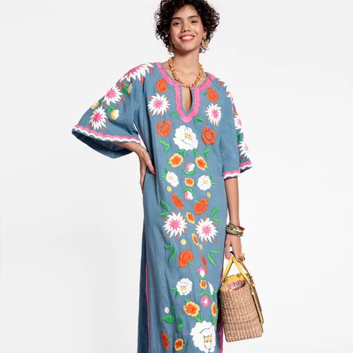 Floral Garland Caftan Light Blue | 