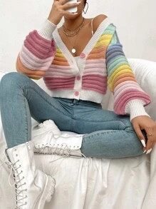 V-neck Colorblock Button Up Cardigan SKU: sw2106285953331134(500+ Reviews)$17.99$17.09Join for an... | SHEIN