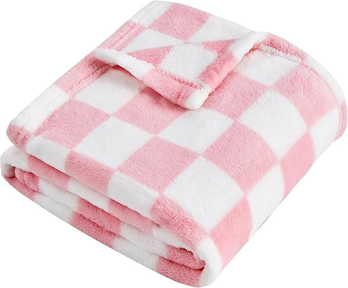 Yurhap Checkered Baby Blanket for Girls Pink Fleece Baby Blankets for Girls Boys, Warmer Comfort ... | Amazon (US)