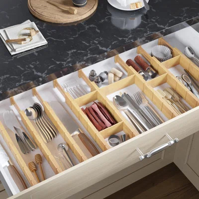 Bamboo Adjustable Drawer Dividers with Inserts and Labels, Expandable Kitchen and Home Drawer Organizer Set, 8 Dividers with 18 Inserts (17–22 in) | Wayfair North America