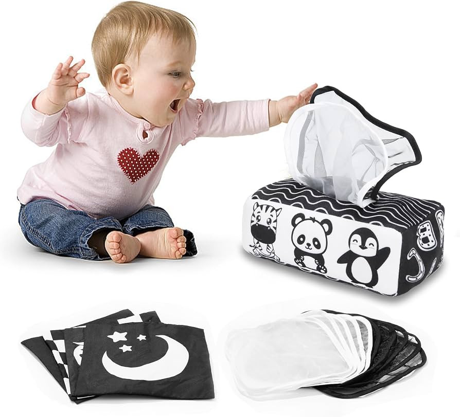 Baby Tissue Box Toy High Contrast for Newborn Black and White Montessori Toy for Babies 3 Months ... | Amazon (US)