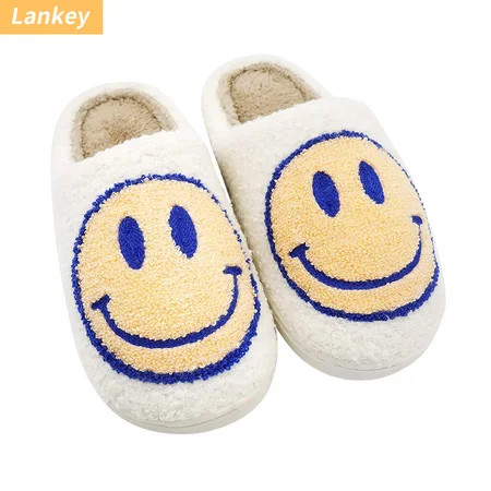 Smiley Face Slippers for Women Men Anti-Slip Soft Plush Comfy Indoor Slippers US 9-10 (42-43) | Walmart (US)