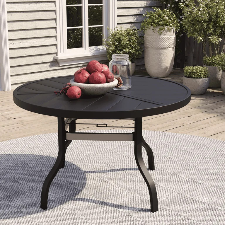 Patio Outdoor Dining Table Round for 4, Metal Steel Rectangle Furniture Table with Umbrella Hole ... | Walmart (US)