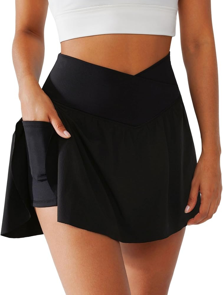 BRXL Tennis Skirts for Women High Waisted Crossover Built-in Shorts with Pockets Workout Athletic... | Amazon (US)