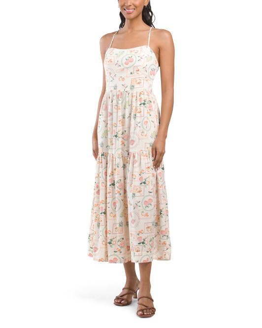 Linen Blend Fruit Conversational Print Midi Dress | TJ Maxx