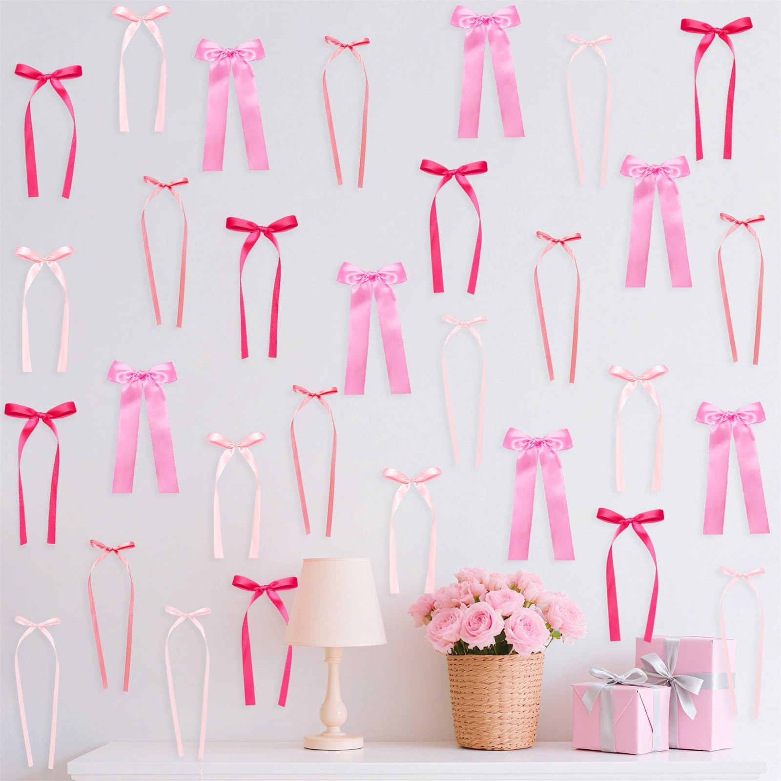 Pink Bow Birthday Decorations, 3 Sizes | 45Pcs Pink Ribbon Bow Wall Decor, DIY Bows Photo Backdro... | Amazon (US)