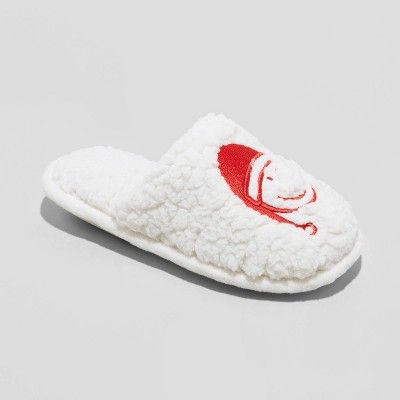 Kid's Holiday Santa Happy Face Scuff Slippers - Wondershop™ Cream | Target