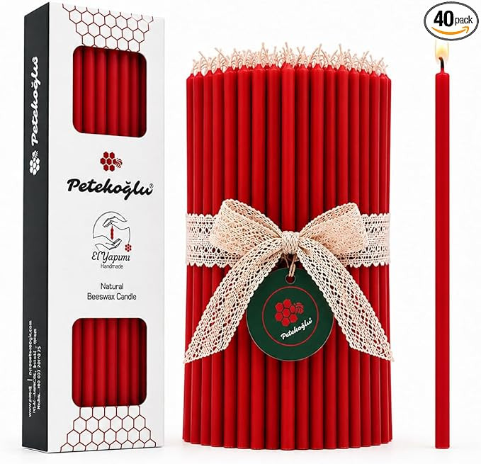 Petekoglu 40 Pack Red Beeswax Candles – Thin Taper, No Drip, Clean Burning – Church, Prayer, ... | Amazon (US)
