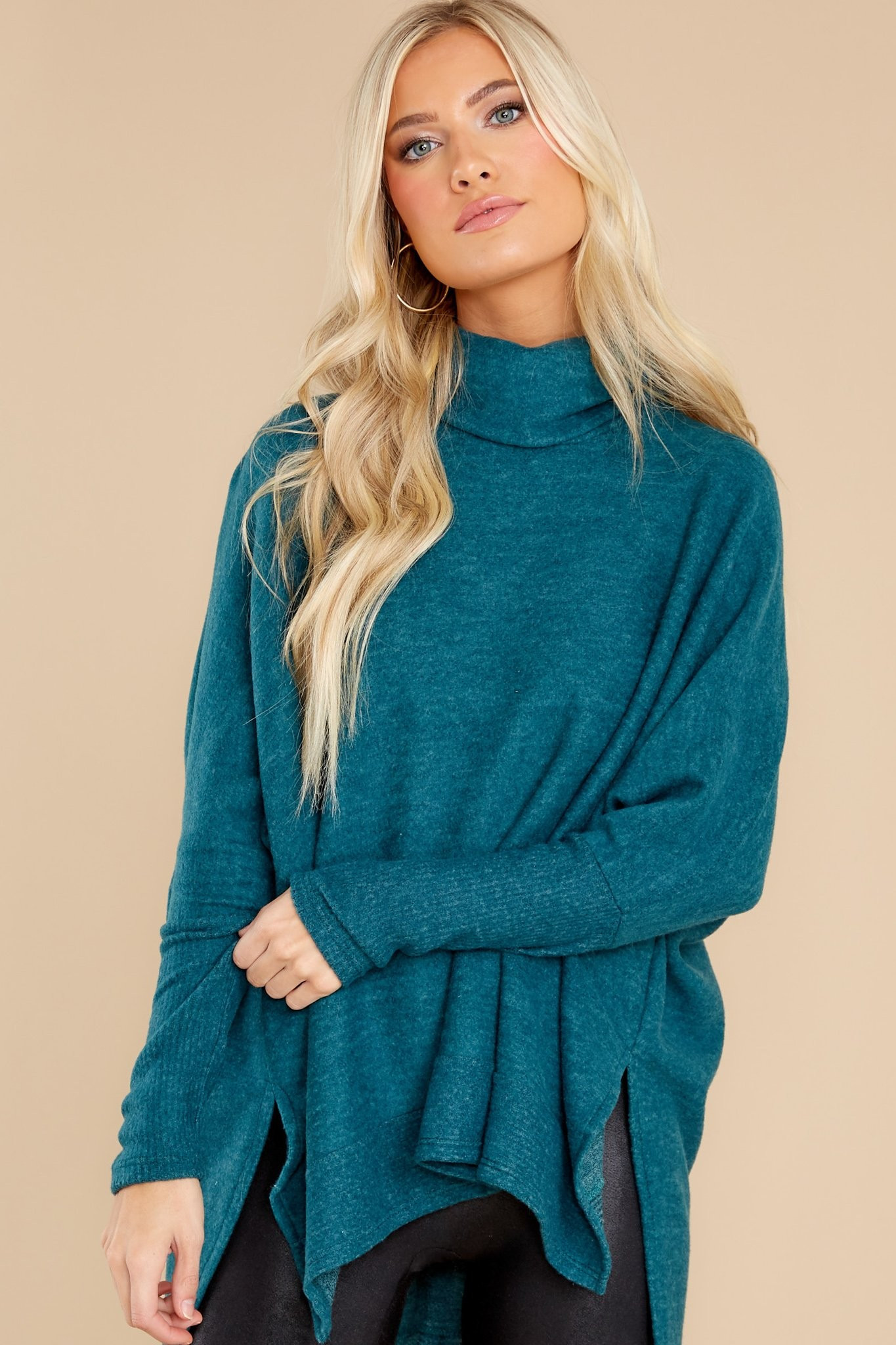 Last To Love Dark Teal Cowl Neck Sweater | Red Dress 