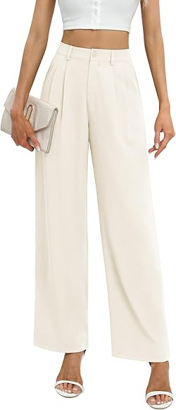 Feiersi Women's Business Work Trousers High Waisted Wide Leg Pants Long Straight Suit Pants with ... | Amazon (US)