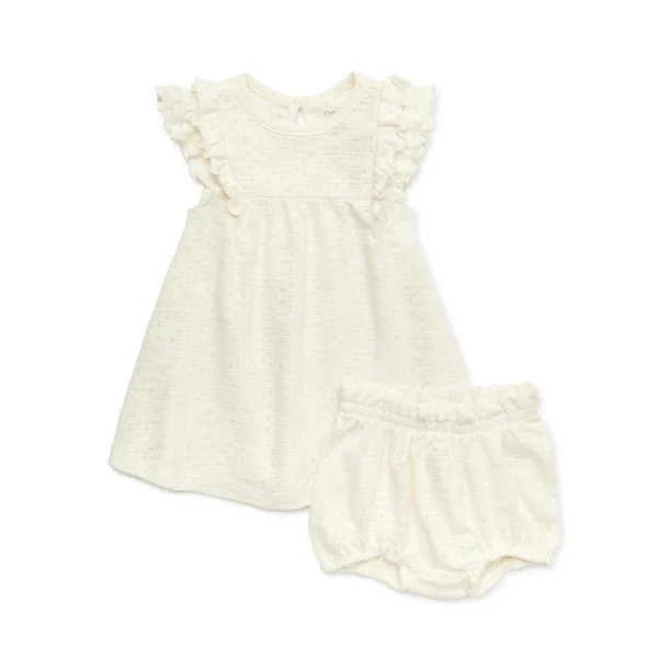 easy-peasy Baby Girl Ruffled Pointelle Dress with Diaper Cover, Sizes 0/3M-24M | Walmart (US)
