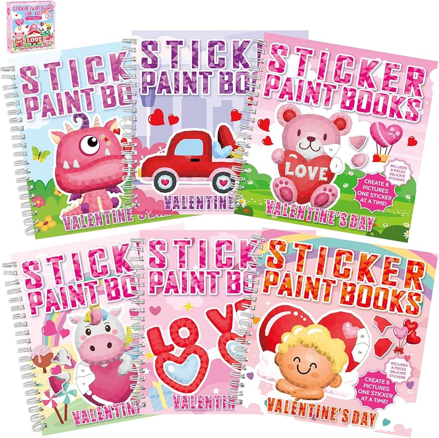 gisgfim 6PCS Valentine's Day Paint by Sticker Books for Kids Ages 4-8 Valentine's Day Sticker by ... | Amazon (US)