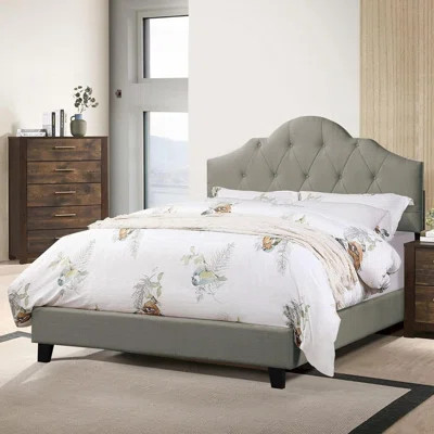 Majestic Arch 1pc Bedframe - No Box Spring Needed, Grey Polyfiber Tufted Wooden Bed with Adjustable HB for Bedroom Furniture | Wayfair North America