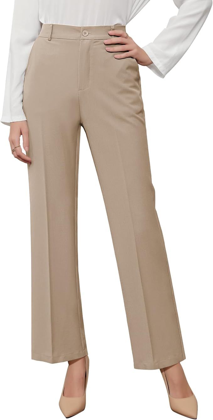 GRAPENT Pants for Women Work High Waisted Dress Pants Business Casual Relaxed Fit Straight Leg El... | Amazon (US)