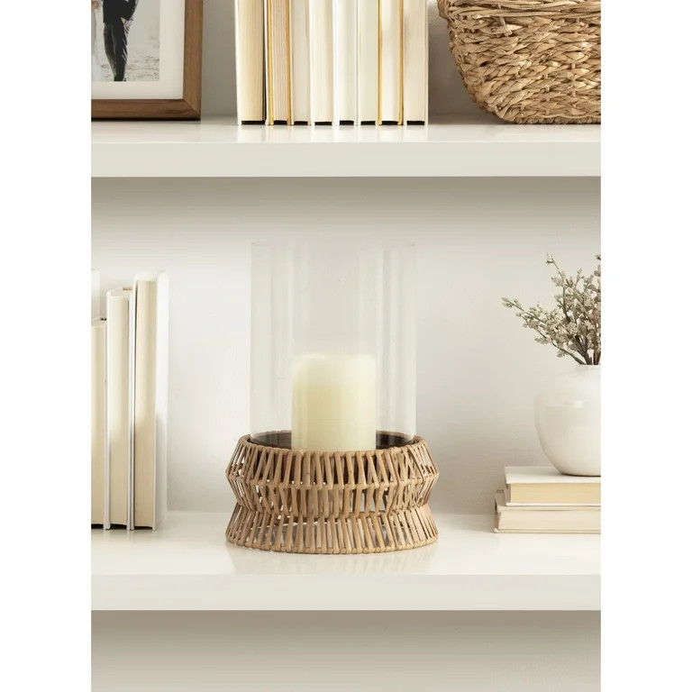Kate and Laurel Rashana Modern Boho Rattan Pillar Candle Holder, 8 x 8 x 11, Natural, Coastal Hur... | Walmart (US)
