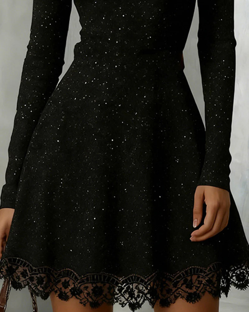 Sparkly Off-Shoulder Lace Dress | Zeagoo