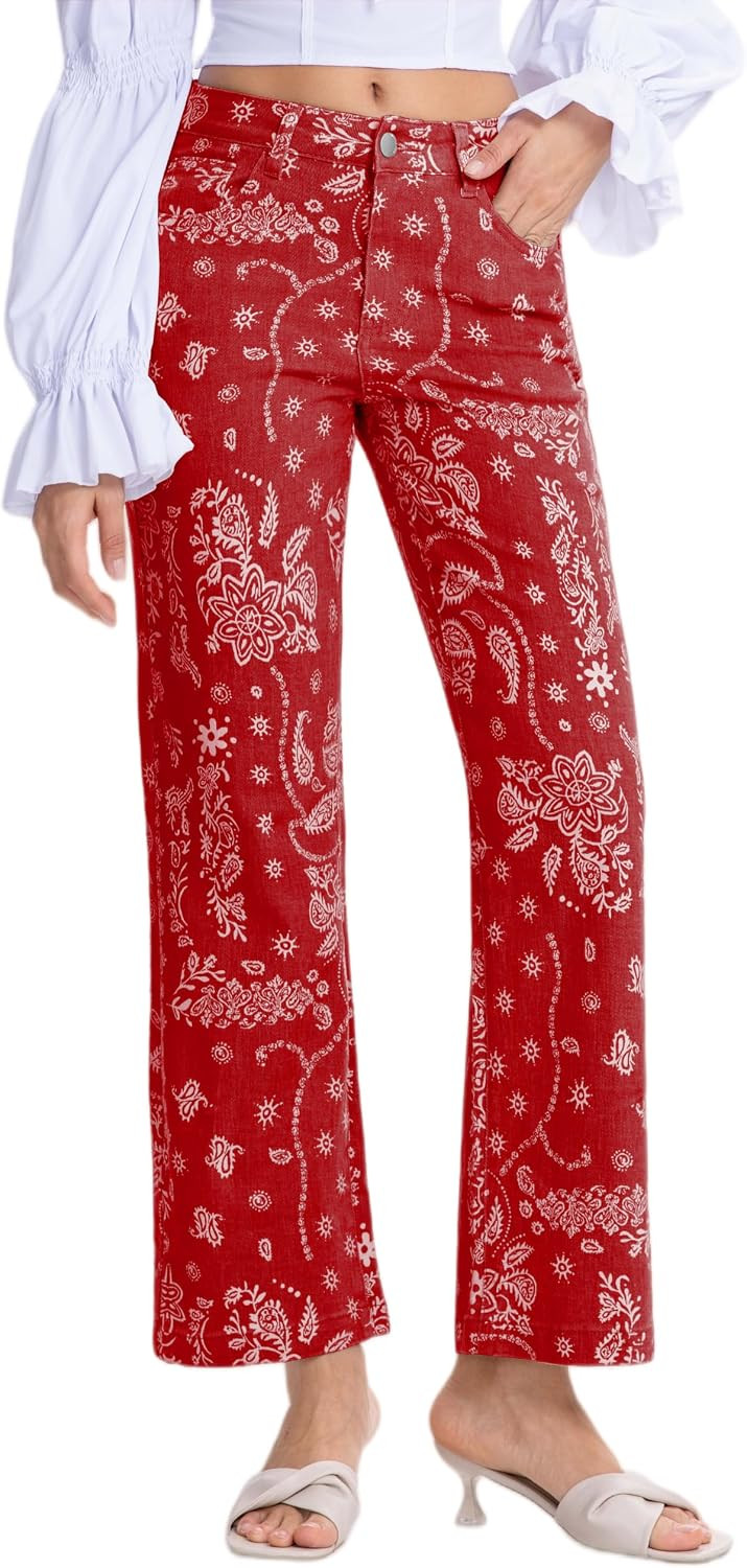 Women's Jeans High Waisted Straight Leg Stretchy Jeans Trendy Wide Leg Tummy Control Loose Casual Denim Pants | Amazon (US)