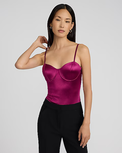 Body Contour Satin Sweetheart Sleeveless Corset Bodysuit | Express