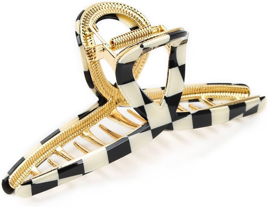 Big Butterfly Metal Hair Claw Clips for Women - Checkerboard Clamps with Strong Hold, 4.7" Large ... | Amazon (US)