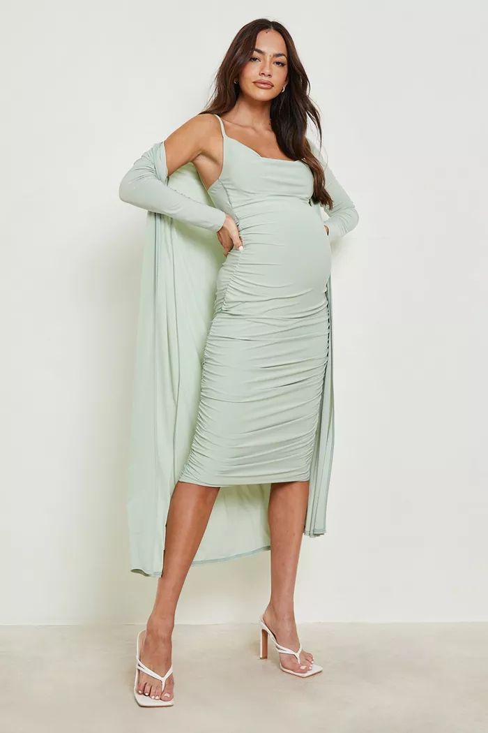 Maternity Strappy Cowl Neck Dress And Duster | boohoo (US & Canada)