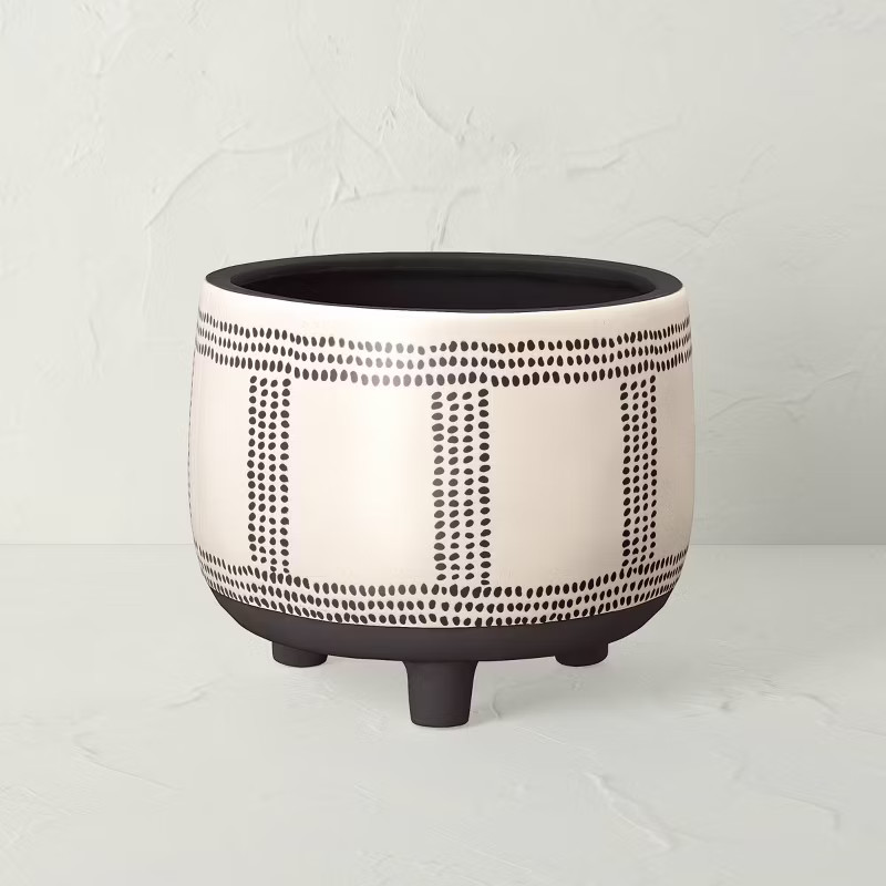 Outdoor Stoneware Footed Waxed Relief Planter Black/Beige - Opalhouse™ designed with Jungalow... | Target