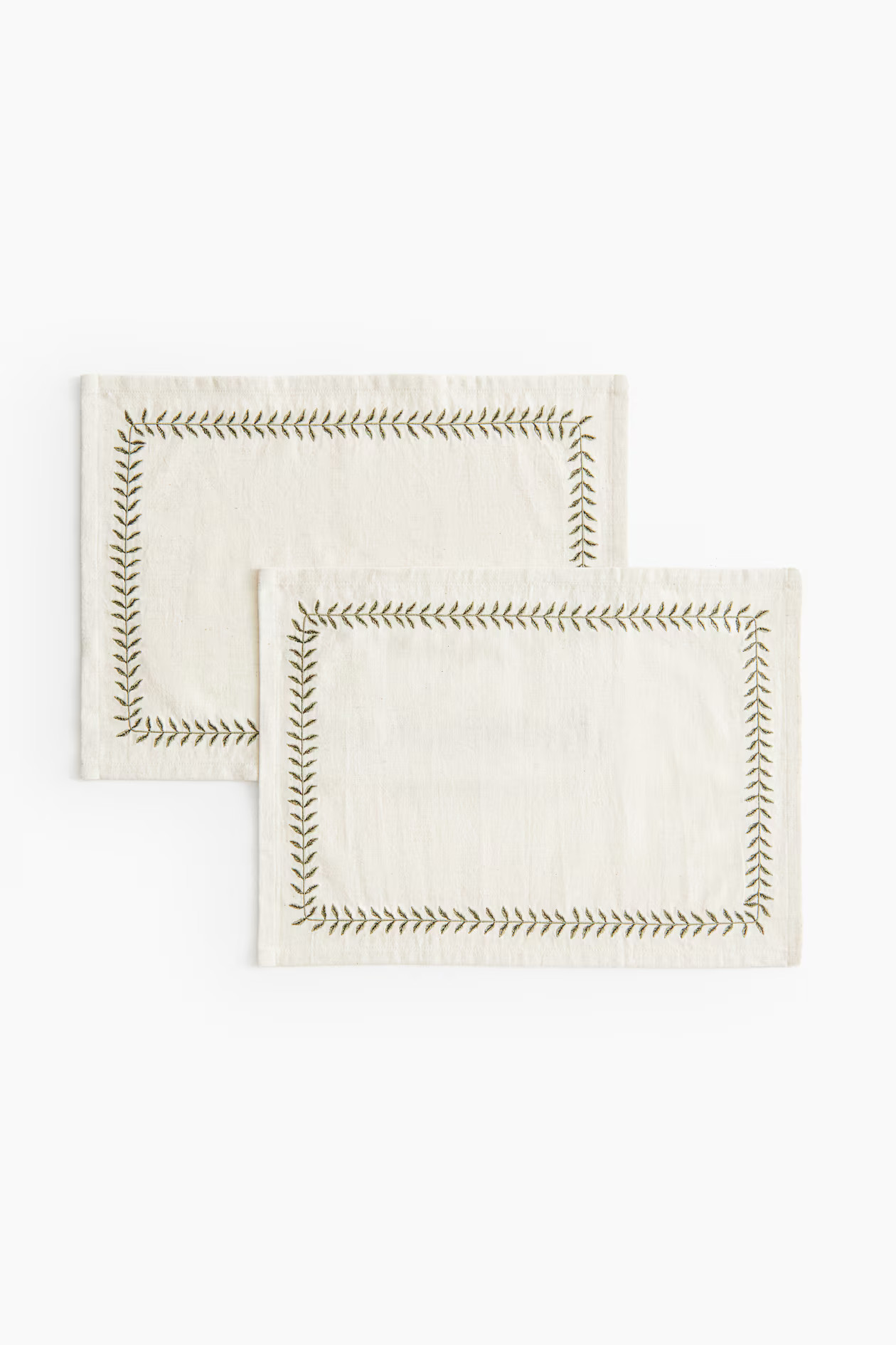2-pack embroidered linen-blend placemats - Beige/foliage - Home All | H&M US | H&M (US + CA)
