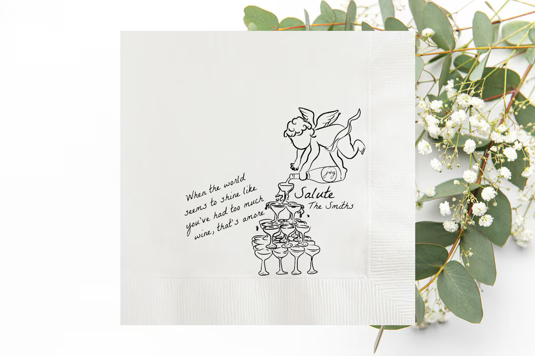 Custom Salute Cherub Hand Drawn Cupid Icon Wedding Paper Napkins, Personalized Rehearsal Dinner C... | Etsy (US)