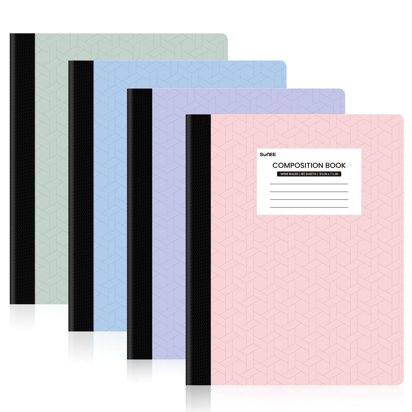 SUNEE Composition Notebooks - Wide Ruled Paper, 4 Pack Composition Book, 9 3/4" x 7 1/2", 80 Shee... | Amazon (US)