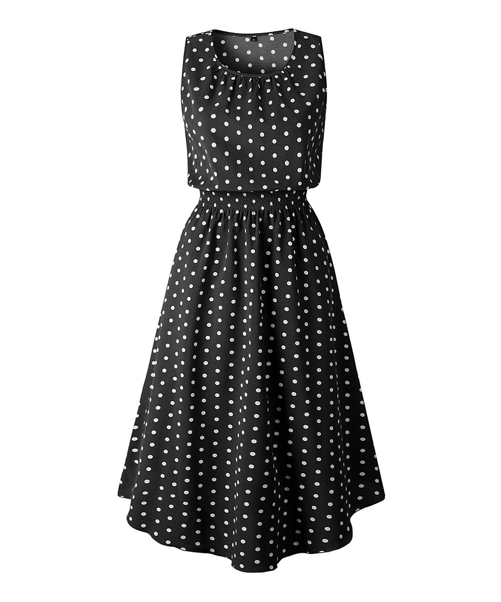Yokodea Women's Casual Dresses Black - Black Polka Dot Popover Dress - Women | Zulily