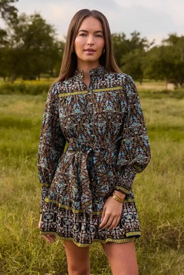 Maevery Brown Printed Short Dress | Avara