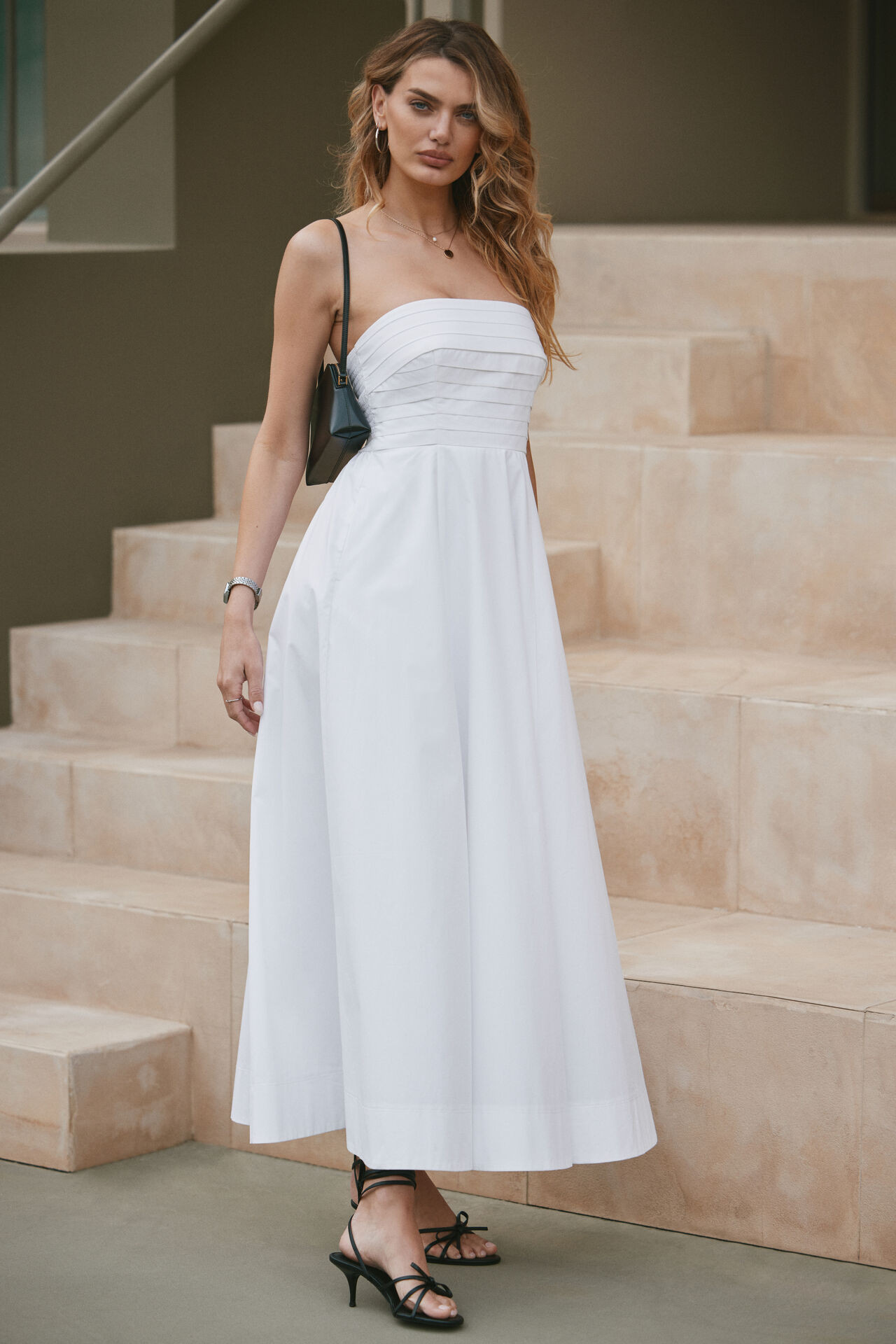 Pintuck Poplin Maxi Tube Dress | Dynamite Clothing