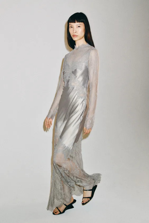ZW COLLECTION SATIN EFFECT LACE DRESS | Zara US